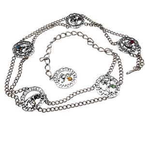 Vintage Zodiac Rhinestone Belt, Six Signs, 40 Inches, Silver Tone